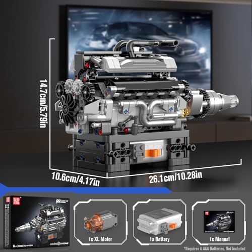 Mould King V12 Engine Model Building Kit that Works, Build Your Own Cars Combustion Battery/Motor 10205 Blocks Sets, STEM Kit Gift for Adults 14+, V8 Engine Series for Display Collection(733 Pcs) - style: V12 Engine