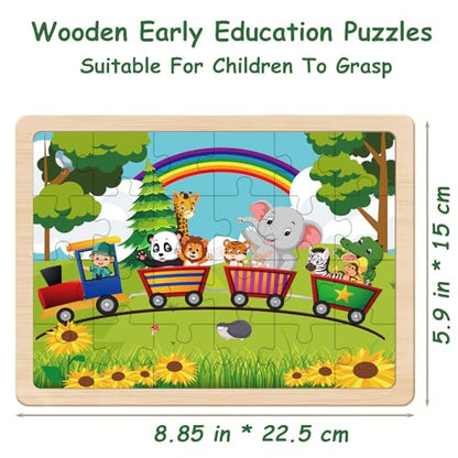 Wooden Puzzles Dinosaur Toys for Kids Ages 3-5, 4 Pack 24 Pieces - color: Wooden Puzzles