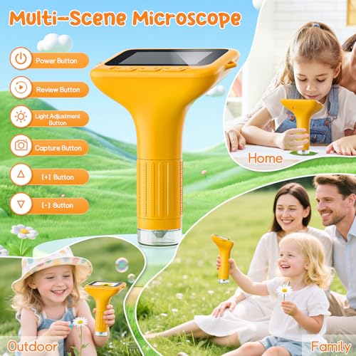 SKYBASIC Digital Microscope for Kids, 3" Screen 1000X Handheld Microscope HD Pocket Portable Microscopes Camera, Science Edu Fun Birthday Gifts Toys for Ages 4-12 Children Students Boys Girls -Yellow - color: 3"-Yellow
