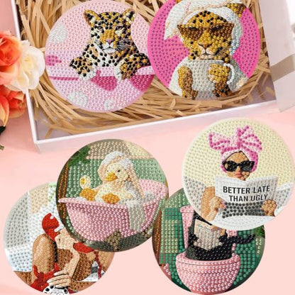 8 Pack Diamond Art Coasters, Pink Bow Woman Diamond Painting Coasters - color: Bathroom Coasters