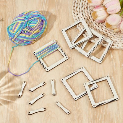 WEBEEDY 6 Pack Wooden Weaving Loom Kit for Adults Beginners, 6 Square Small DIY Craft Wood Loom with 6 Shuttles for Home Knitting Projects Weaving Art Making Decor, 3x3 Inch/7.6x7.6cm