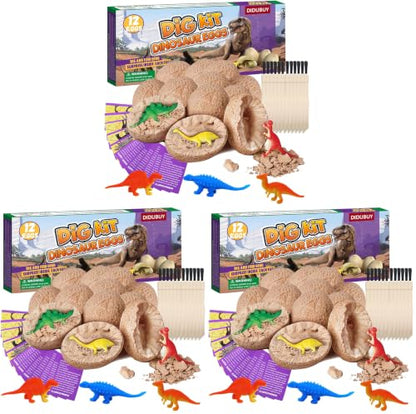 Dino Eggs Dig Kit, 36 Pack Dinosaur Eggs Excavation Science Experiments Kits for Kids 4-12, Dinosaur Toys for 3 4 5 6 7 8 9 10 Year Old Boys Girls - size: Normal (Pack of 3)