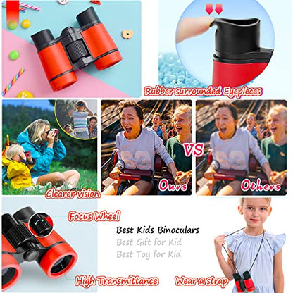 Kids Binoculars Best Gifts for 3-12 Years Boys Girls High-Resolution Optics Shockproof Mini Compact Binocuolar Toys Folding Small Telescope for Bird Watching Camping Outdoor Play - color: Red