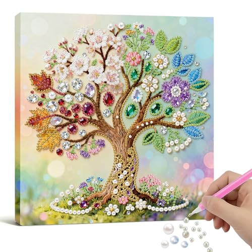Xylzzuit Pearl Painting Kit with Frame All Inclusive 9.84x9.84IN DIY Gemstone Diamond Art Craft Supplies for Adults Beginners Craft Lovers Living Room Wall Desktop Decor Gift (Tree of Life) - color: Tree of Life