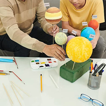 48PCS Solar System Model Foam Ball Kit Includes 10 Sizes Polystyrene Spheres Balls, Bamboo Sticks, Toothpick Flags, 12 Color Pigments, Brushes, Paint Tray Palette for School Science Projects - size: 48 pieces