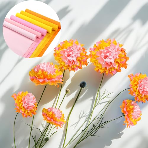Gersoniel 57 Pcs Crepe Paper DIY Kit for Flower Making, Pink and Yellow - color: Pink and Yellow