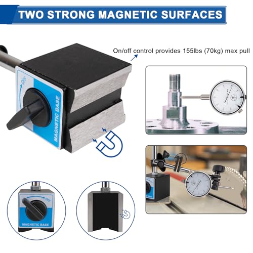 Dial Indicator with Magnetic Base, 0-1"×0.001" Precision Dial Test Indicator Set, Adjustable Long Arm Magnetic Dial Indicator Base Holder for Workshop, Lab & Mold Making