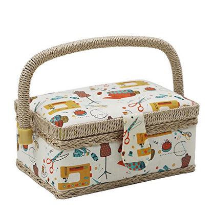 Sewing Basket with Sewing Kit Accessories, Small Sewing Box Organizer with Mini Sewing Kits for Kids, Beginners and Gift (Sewing Theme Orange)