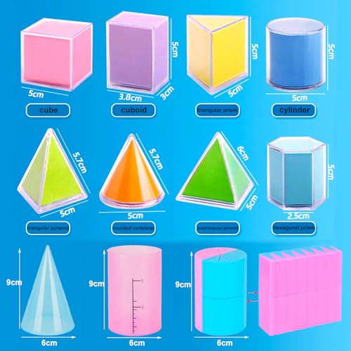 EXBEPE 3D Geometric Solids Geometric Shapes 8 Solids Shapes and 1 Cylinder Cone Volume Surface Area Demonstrator Set Teacher Aids Math Helper School Supplies
