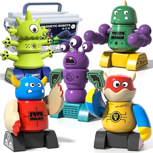 Magnetic Robot Toy for Kids 3-5, 35 PCS STEM Educational Playset with Storage Box, DIY Stacking Monster Robots, Kids Creative Alien Toys Gift for Boys Girls (Christmas Birthday)