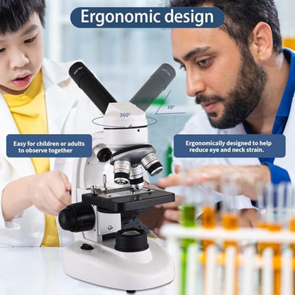 Compound MicroscopeWF10x and WF25x Eyepieces, Slides for Students, Home School Lab Microscope for Adults Suitable for Laboratory School (Bright White)