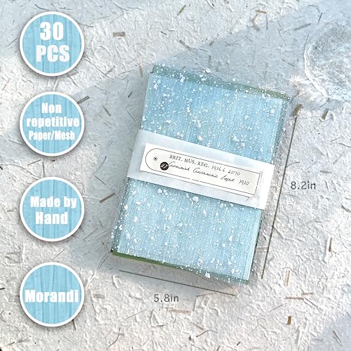 30 Pcs Handmade A5 Textured Scrapbook Paper and Mesh, Junk Journal Supplies