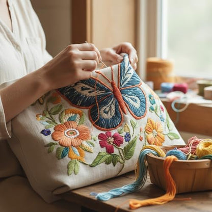 ARTopet 2Pcs Embroidery Tote Bag Kit for Beginners Butterfly Canvas Cross Stitch Handbag with Hoops Needles Threads Reusable Grocery Bag for Women-01 - color: 2Pcs-01