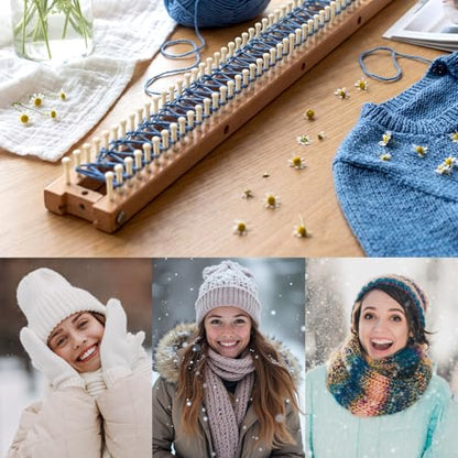 ElaraBerry 28" Adjustable Chunky Blanket Loom Kit, Chunky Yarn Loom for Hand Weaving, Single and Double Knit, 168 Pegs with Knitting Hook Knitting Looms for Craft Beginners DIY Scarves Blankets