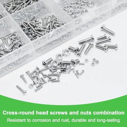 2050Pcs 304 Stainless Steel Metric Micro Screws Nuts Assortment, M1 M1.2 M1.4 M1.6 M1.7 M2 M2.5 M3 Sizes, Phillips Pan Head, Fully Threaded Kit for Arduino, RC Models, Electronics, DIY Projects - size: M1/1.2/1.4/1.6/1.7/2/2.5/3-2050Pcs