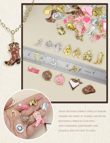 YETOOME 60pcs Western Cowboy & Cowgirl Charms for Jewelry Making, Antique Silver Gold Enamel Pendants Hat Boot Horse Cactus Trinkets for Bracelet Necklace Earrings Keychain(4 colors)
