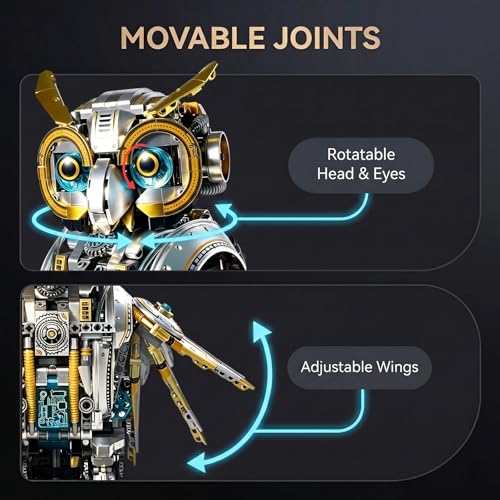 Mechanical Owl Building Set, Mechanical owl Model Collection Toy, Compatible with LEGO for Adults, Rotatable Building Blocks with Light, STEM Construction Toy Gift for Age 12+, 1296 Pieces