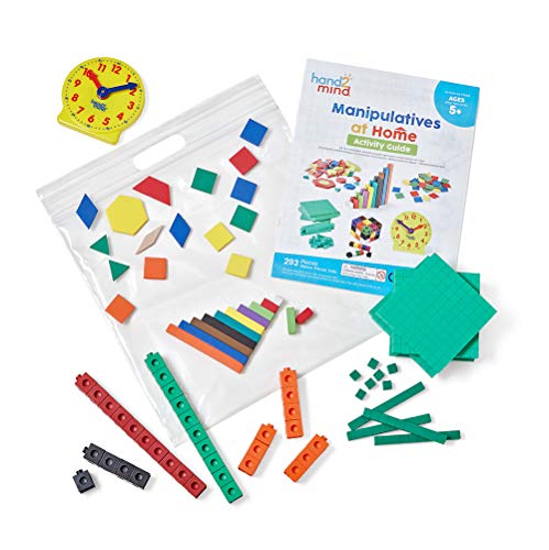hand2mind-93538 Take Home Math Manipulatives Kit for Kids Grade K-2, with Snap Cubes, Base Ten Blocks, Cuisenaire Rods, Pattern Blocks, Color Tiles and Learning Clock, Homeschool Supplies (292 Pieces) - style: Set of 1