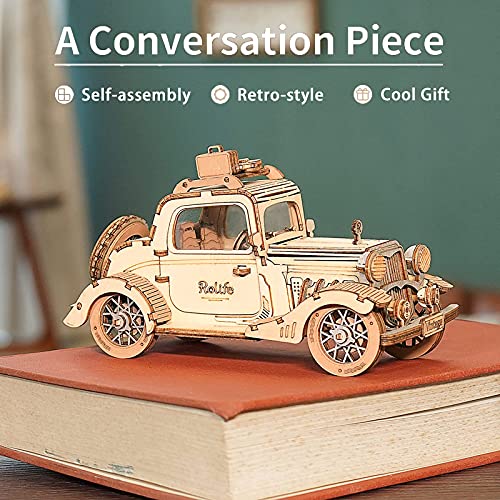 Rolife 3D Wooden Puzzles Retro Car Model - Collectibles Wooden Model Kits for Adults Desk Toys Display Gift for Adults (Vintage Car)