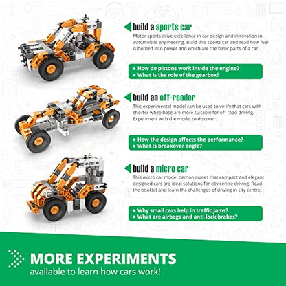 Engino: Discovering STEM - How Cars Work: Technology of Machines - 10 Model Toy Vehicle Brick Building Set, Snap-Fit Construction, Experiment, Kids 9+ - style: How Cars Work