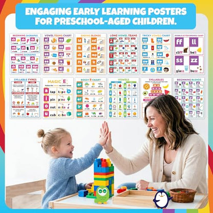 Sproutbrite 12 Pack 12"x16" Educational ABC Poster Bundle for Toddlers - color: Bright