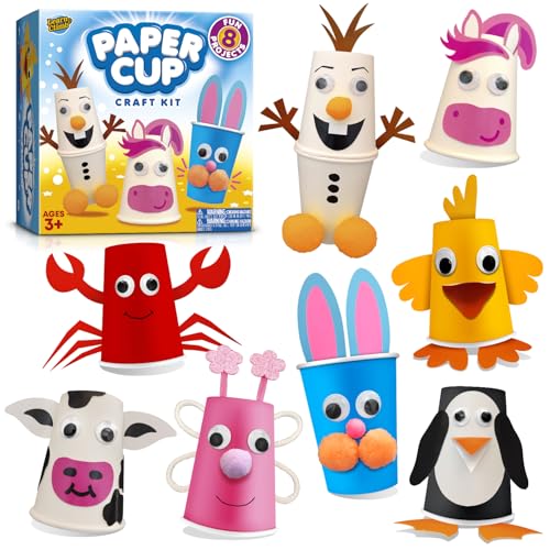 Arts and Crafts for Toddlers & Kids Ages 3-5 – Paper Cup Craft Kit, 8 Animal Projects – Fun Preschool Activity for Girls & Boys