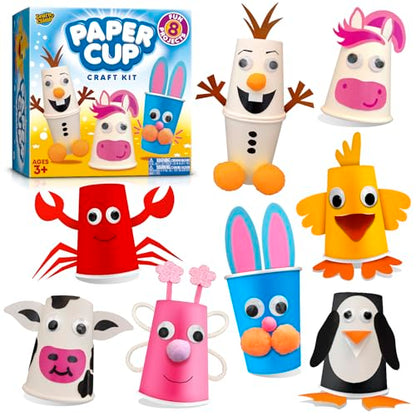 Arts and Crafts for Toddlers & Kids Ages 3-5 – Paper Cup Craft Kit, 8 Animal Projects – Fun Preschool Activity for Girls & Boys