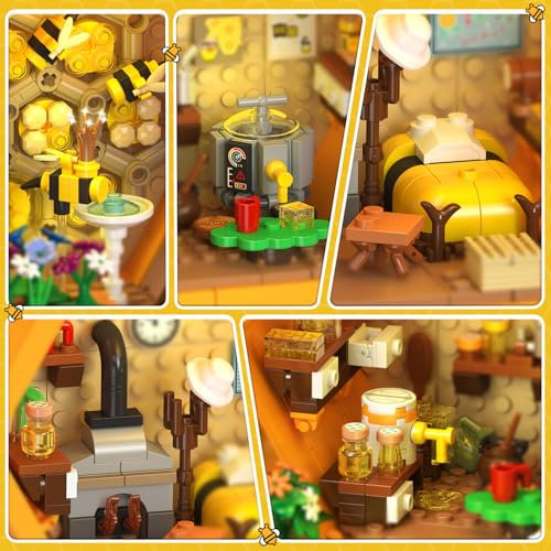 INSOON Bee House Building Set with Lights for Adults, Farm Treehouse Kit