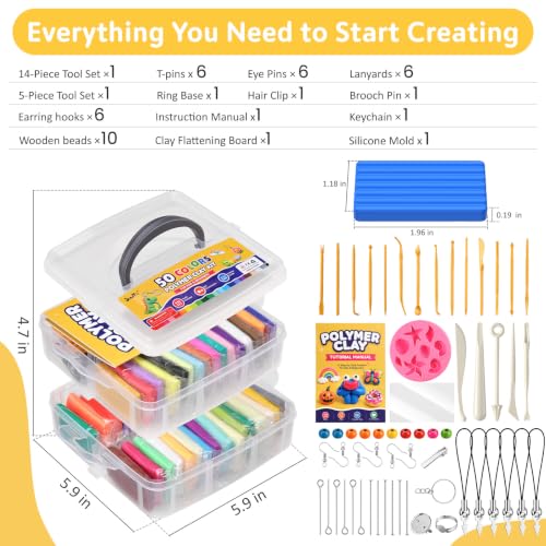 Polymer Clay Kit 50 Colors, Oven Bake Clay for Kids & Artists