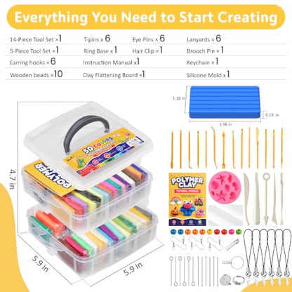 Polymer Clay Kit 50 Colors, Oven Bake Clay for Kids & Artists