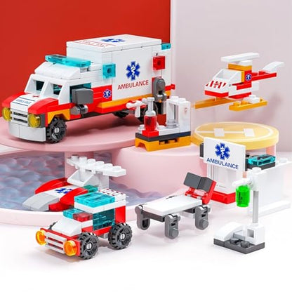 Ambulance Building Blocks Toy (122 Pieces) – 7 in 1 Emergency Vehicle Set, STEM Learning Creative Play, DIY Construction Toy for Kids Ages 6-12, Gift for Boys & Girls - color: City Ambulance