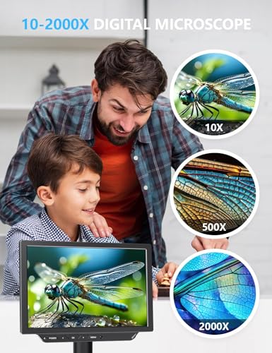 4K Digital Microscope - 2000X Magnification, 10" Coin Microscope with 52MP Camera Sensor, Microscope for Adults for Soldering, Full Coin Observation, 64GB TF Card & Coin Guidebook Included - size: 10 "