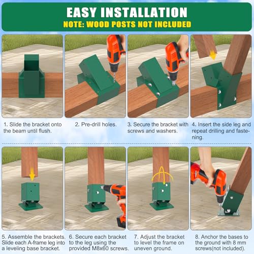 BeneLabel 1Pcs A-Frame Swing Set Middle Brackets with 4pcs Swing Leveling Base Brackets Heavy Duty A-Frame Swingset Hardware Kit DIY Swingset Middle Bracket for 2 (4x4) Legs & 1 (4x6) Beam - color: 1pcs Middle Bracket+2pcs Base Brackets