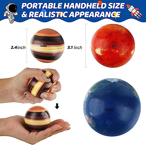 Mini Foam Planets Balls Toy, 10 PCS Solar System Stress Balls for Kids Adults, Squeeze Global for Stress Relief, Science Kit Gift for Early Learning, Classroom Prize for Boys Girls (with Flash Cards)