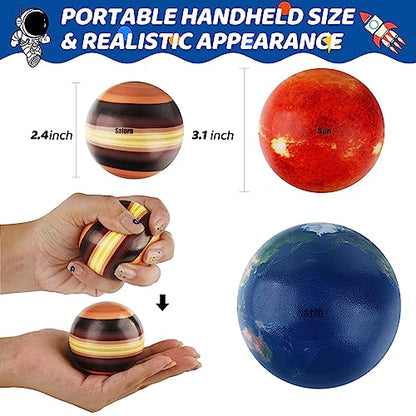 Mini Foam Planets Balls Toy, 10 PCS Solar System Stress Balls for Kids Adults, Squeeze Global for Stress Relief, Science Kit Gift for Early Learning, Classroom Prize for Boys Girls (with Flash Cards)
