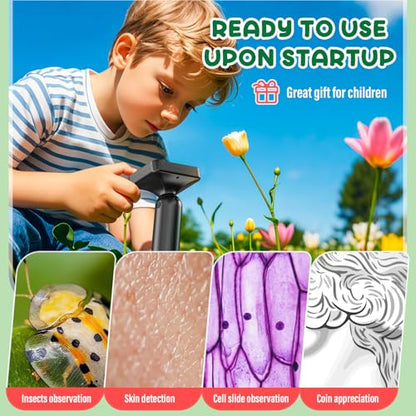 IMICHI Microscope for Kids 50X-1000X Magnification- 2 inch IPS HD Screen, 32GB storage Card, 1080P Video, 2-Hour Battery Life, Easy Carry, Slides Included - Perfect Science Kit Gift for Kids Ages 8-12 - color: Black