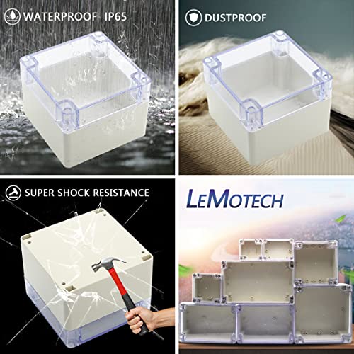 LeMotech ABS Plastic Junction Box Dustproof Waterproof IP65 Electrical Enclosure Box Universal Project Enclosure Grey with PC Transparent Clear Cover 4.7 x4.7 x3.5 inch(120 x 120 x 90 mm) - size: 4.7"x4.7"x3.5"