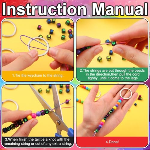 Landical 564 Pcs DIY Neon Bead Keychain Making Kit Name Beads Craft - color: Retro Color, style: Neon