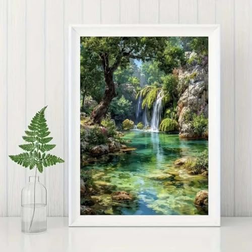 Waterfall Diamond Art Painting Kits for Adults Landscaped Art 12 x 16 inch - color: SH176
