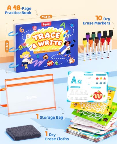 JoyCat Preschool Learning Activities 48 Reusable Pages for 3-8 - style: 1. Trace & Write
