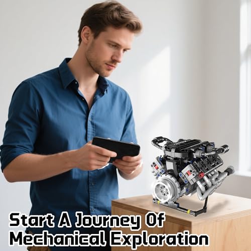 V8 Mini Engine Model Kit that Runs Building Sets with Motor, APP Control technic & Light, Car Mechanic Engineering Collectible for Adults Boys 14+
