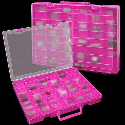 Juexica 2 Pcs 48 Grid Plastic Bead Storage Organizer Box, Pink - color: Pink