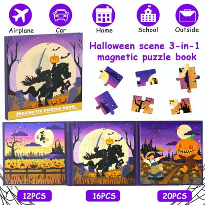 Halloween Magnetic Puzzle Toys for Kids & Toddlers Gifts, Jigsaw Book Game - color: Halloween Colors