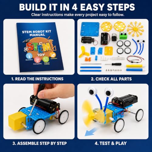 NewFamily 6-in-1 STEM Robot Kit for Kids Ages 8-12, DIY Robot Building Science Kit with Engineering Projects and Motorized Activities, Educational STEM Toys for Boys Girls, Birthday Gift
