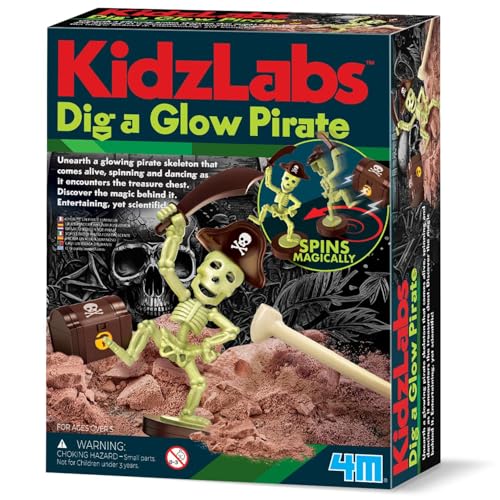 KidzLabs - Dig a Glow Pirate, Unearth a Pirate Skeleton, STEM Fun Learning Kit for Kids Ages 5+, Gold