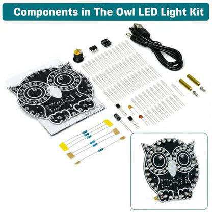 DIY Owl LED Light Soldering Kit, STC8G1K17A MCU 60 LED Owl Night Light Solder Project Kit, DIY Electronic Kits for Learning and Teaching Soldering and Electronics