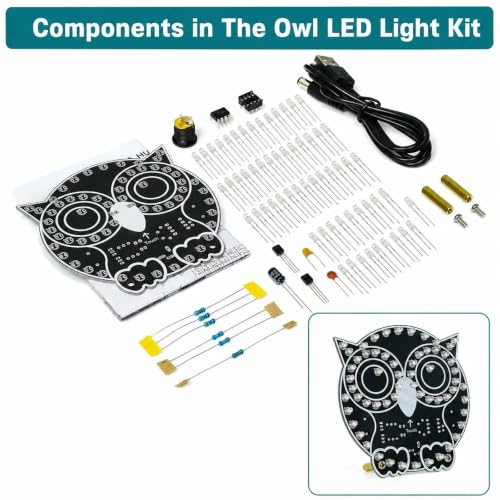 DIY Owl LED Light Soldering Kit, STC8G1K17A MCU 60 LED Owl Night Light Solder Project Kit, DIY Electronic Kits for Learning and Teaching Soldering and Electronics