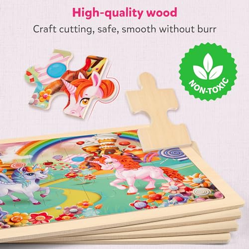 SYNARRY Large Unicorn Princess Fairy Wooden Puzzles for Kids Ages 4-6 - style: Unicorn