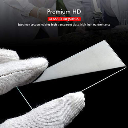 50 Pieces Microscope Slides and 100pcs Pre-Cleaned 20mm x 20mm Microscope Cover Slips Glasses for Basic Biological Science Education