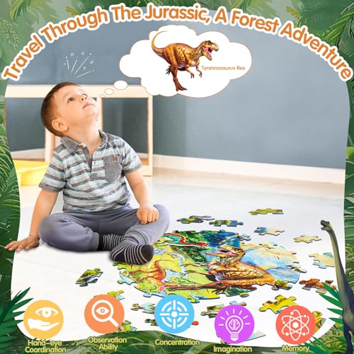 DIGOBAY 70PCS Glow in The Dark Dinosaur Floor Puzzles for Kids Ages 4-8 - style: glow-in-the-dark dinosaur